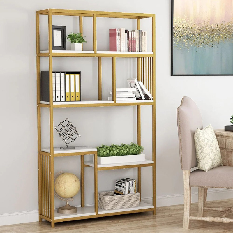 product_pako_197-000303 Βιβλιοθήκη-Ραφιέρα Denver με χρυσό μεταλλικό σκελετό και λευκή όψη μαρμάρου 100x30x160εκ - Image 1