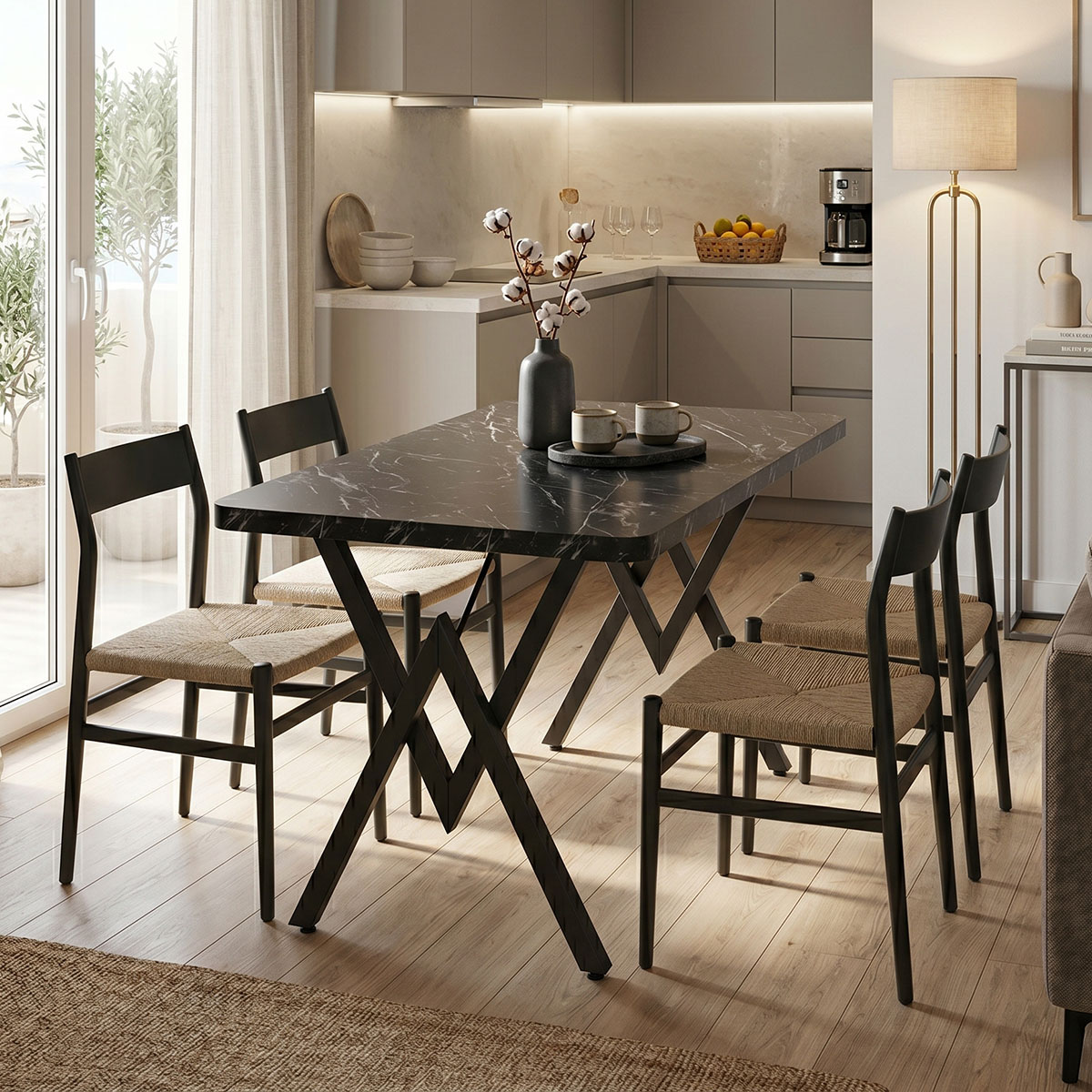 product_pako_197-000322 Τραπέζι Vertex μαυρο εφέ μαρμάρου με μαύρα μεταλλικά πόδια 110x70x72εκ - Image 1