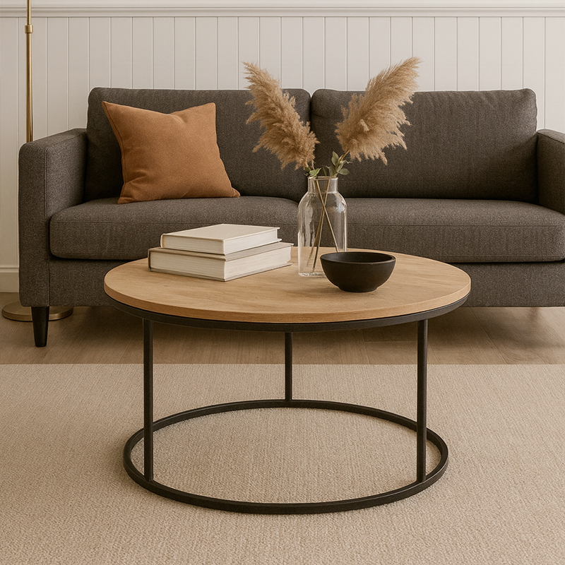 product_pako_197-000327 Τραπέζι σαλονιού Sikele φυσική απόχρωση με μαύρα μεταλλικά πόδια Φ60x40εκ - Image 1