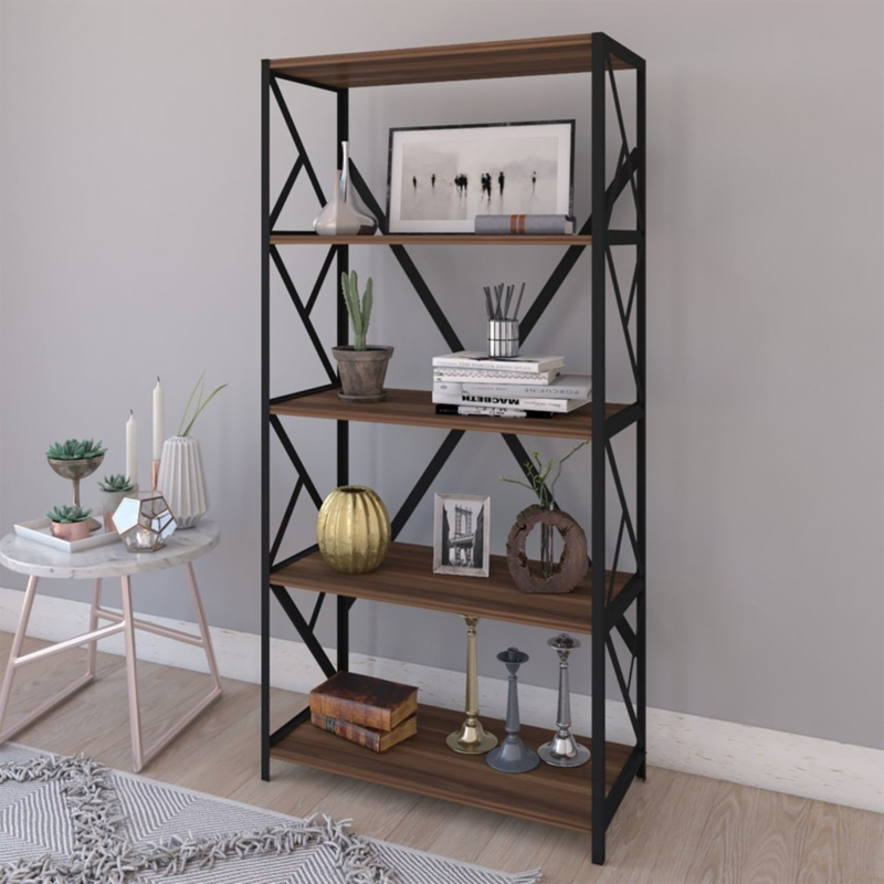 product_pako_197-000333 Βιβλιοθήκη Bimblem καρυδί με μαύρο μέταλλο 60x30x150εκ - Image 1