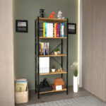 Βιβλιοθήκη Bimblem oak με μαύρο μέταλλο 60x30x150εκ