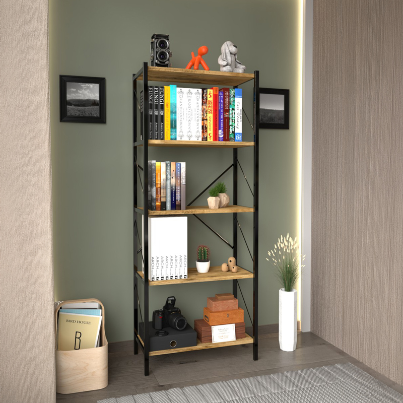 product_pako_197-000334 Βιβλιοθήκη Bimblem oak με μαύρο μέταλλο 60x30x150εκ - Image 1