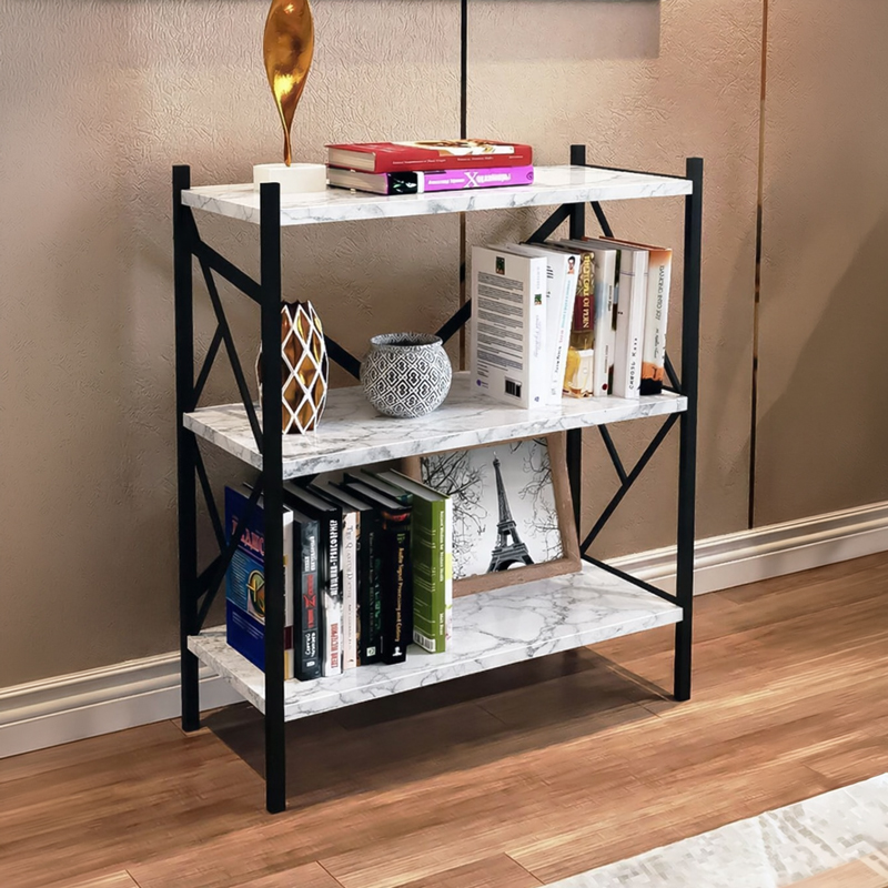 product_pako_197-000338 Ραφιέρα επιδαπέδια Althea λευκό μαρμάρου με μαύρο μέταλλο 60x30x90εκ - Image 1