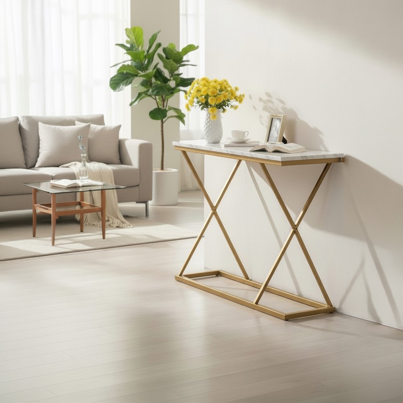 product_pako_197-000339 Κονσόλα Glimmer λευκό μαρμάρου με χρυσό μέταλλο 100x30x80εκ - Image 1