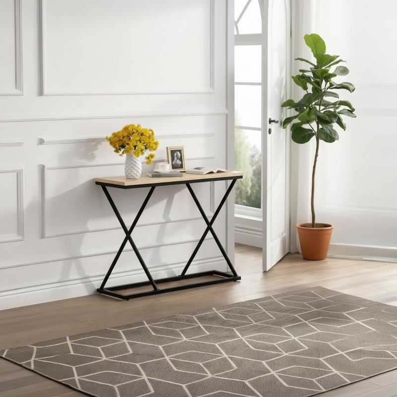 product_pako_197-000341 Κονσόλα Glimmer σε φυσικό απόχρωση με μαύρο μέταλλο 100x30x80εκ - Image 1
