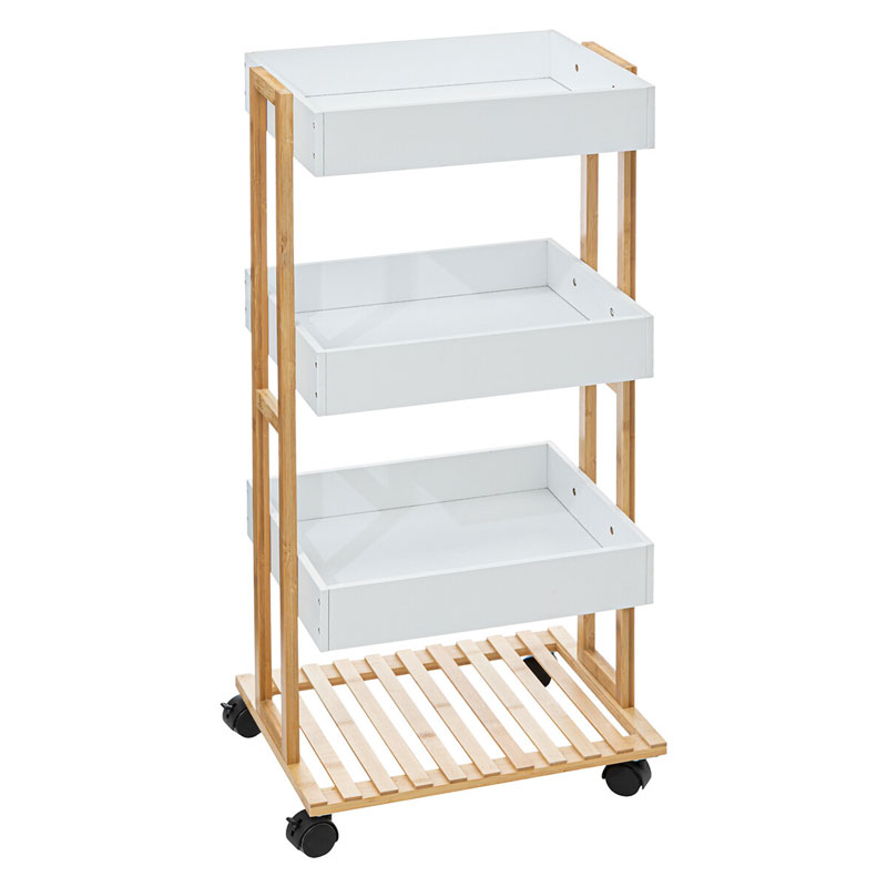product_pako_199-000011 Τρόλεϊ-ραφιέρα επιδαπέδια 4όροφη Irene ξύλινη χρώμα φυσικό-λευκό 41x31x88εκ - Image 1