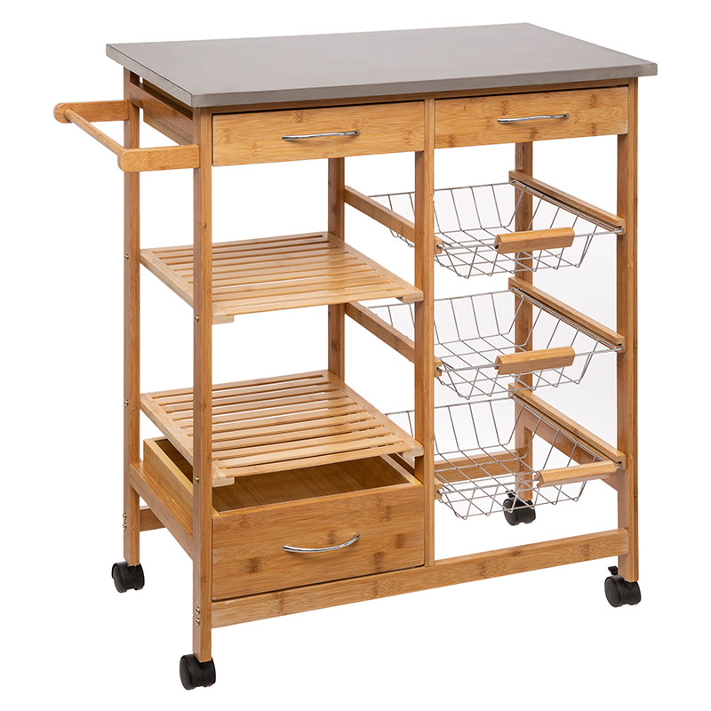 product_pako_199-000130 Τρόλεϊ-ραφιέρα 7όροφη Esla bamboo φυσικό-λευκό 73,5x37x86εκ - Image 1