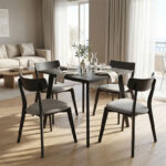 Tραπεζαρία Benson - Toto σετ 5τμχ rustic grey - ύφασμα grey 80x80x75εκ