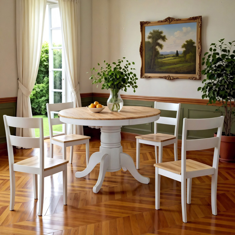 product_pako_200-000296 Tραπεζαρία Lars-York σετ 5τμχ επεκτεινόμενη ξύλο λευκό-φυσικό Φ100(+38)x100x75εκ - Image 1
