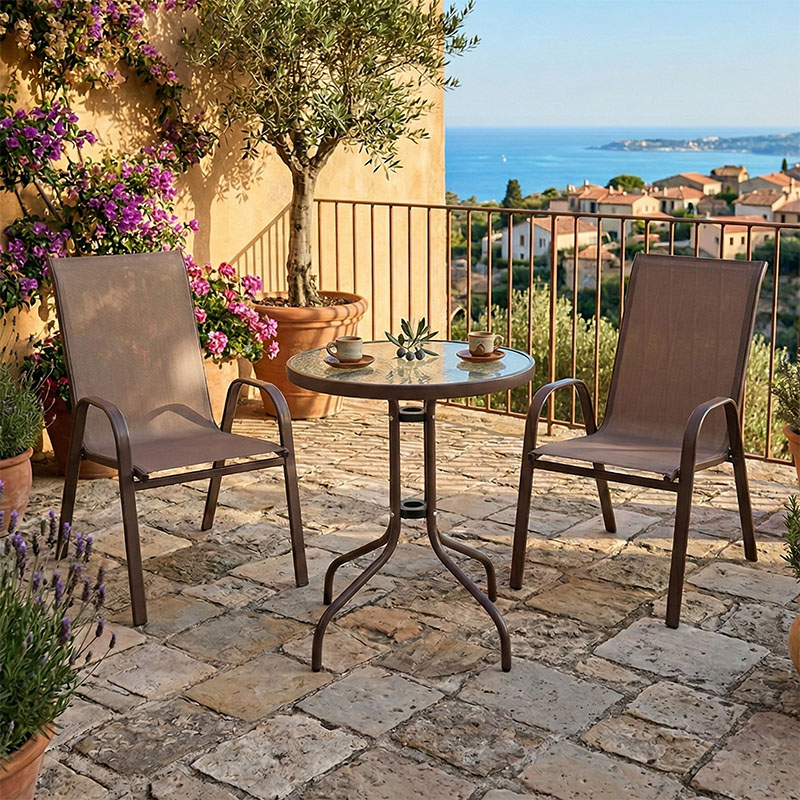 product_pako_200-000308 Τραπεζαρία Watson-Calan σετ 3τεμ μέταλλο-textilene καφέ Φ60x70εκ - Image 1