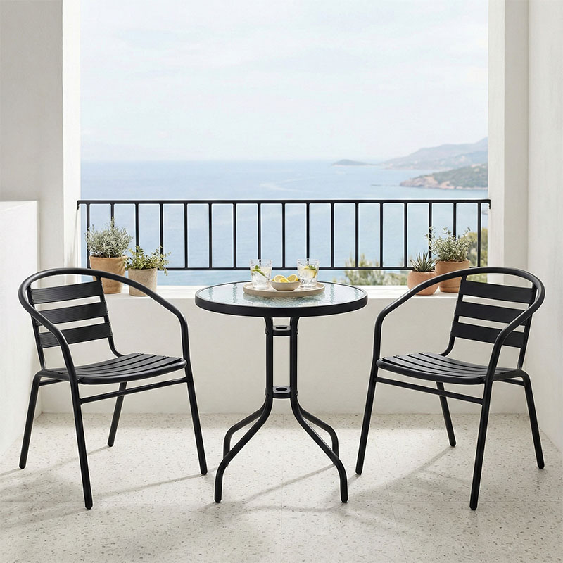 product_pako_200-000311 Τραπεζαρία Watson-Tade σετ 3τεμ μέταλλο μαύρο-γυαλί Φ60x70εκ - Image 1