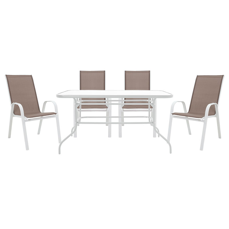product_pako_200-000317 Τραπεζαρία Valor-Calan Β σετ 5τεμ μέταλλο λευκό-textilene καφέ 140x80x70εκ - Image 1