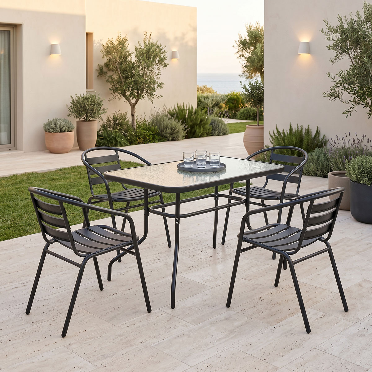 product_pako_200-000328 Τραπεζαρία Valor-Tade σετ 5τεμ μέταλλο μαύρο-γυαλί 110x60x70εκ - Image 1