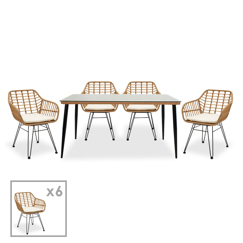 product_pako_200-000352 Τραπεζαρία Naoki σετ 7τεμ μέταλλο-μαύρο-pe φυσικό - Image 1