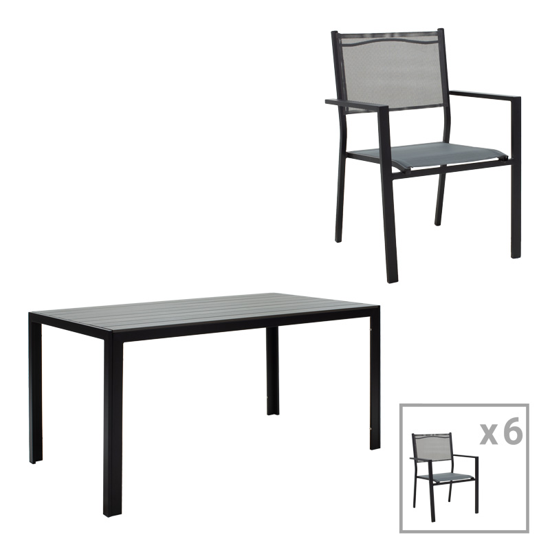 product_pako_200-000379 Τραπεζαρία κήπου Nares-Moly σετ 7τεμ αλουμίνιο ανθρακί--textilene γκρι - Image 1