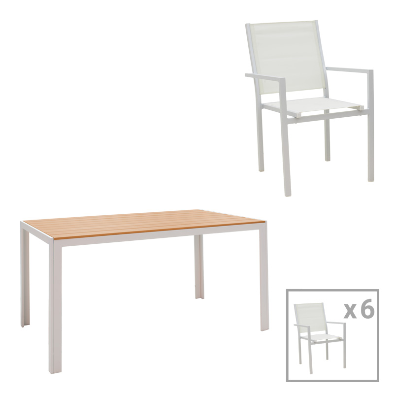 product_pako_200-000381 Τραπεζαρία Zacreta-Nares σετ 7τεμ αλουμίνιο-textilene σε λευκή απόχρωση - Image 1