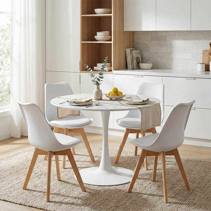 product_pako_200-000472 Τραπεζαρία Balou-Gaston σετ 5τεμ MDF και pp σε λευκή-φυσική απόχρωση Φ100x73εκ - Image 1