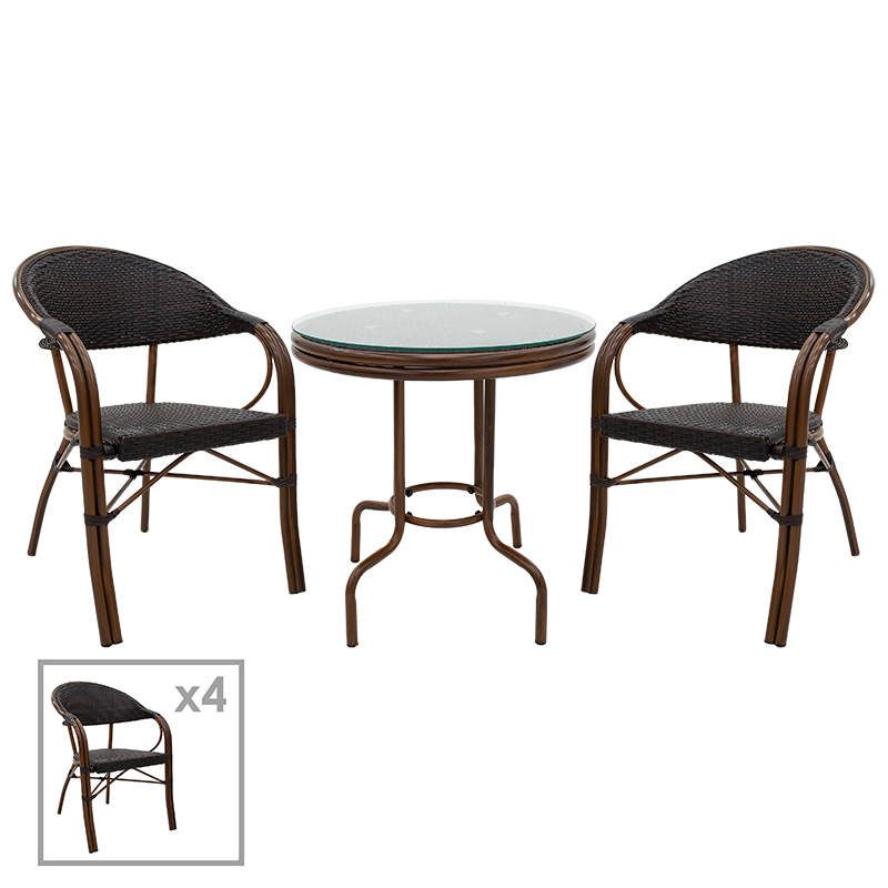 product_pako_200-000483 Τραπεζαρία Paula σετ 5τεμ μέταλλο-pe rattan καφέ - Image 1