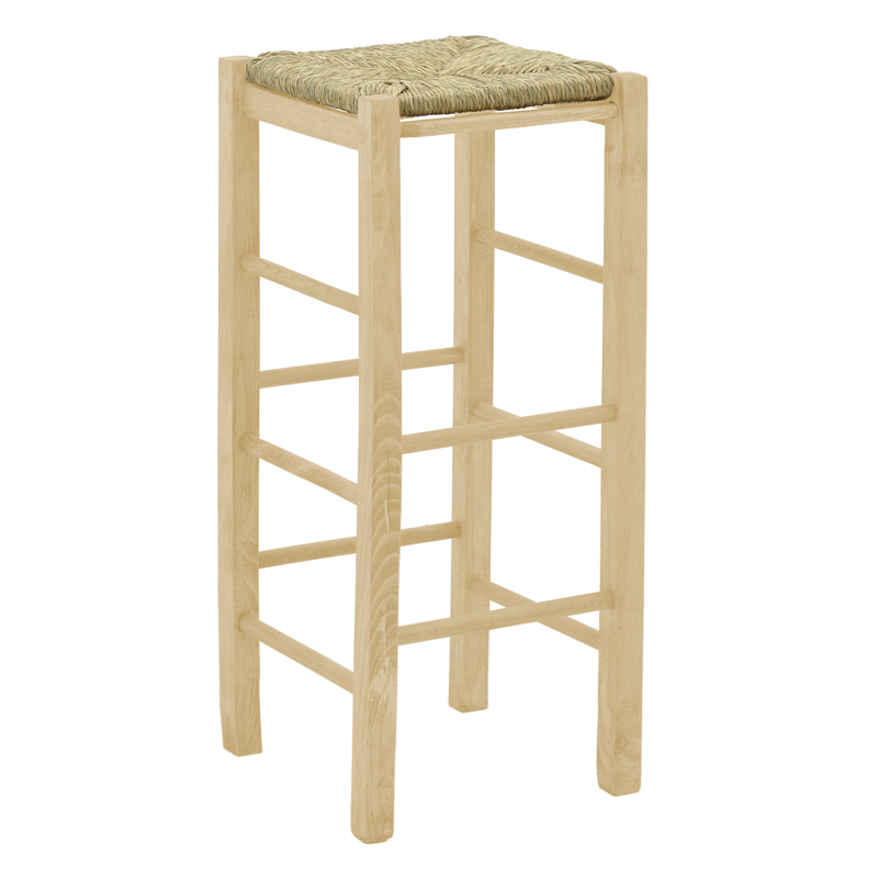 product_pako_200-000744 Σκαμπό καφενείου χωρίς πλάτη με ψάθα Bodier-Charchie I άβαφο ξύλο 35x35x78εκ - Image 1