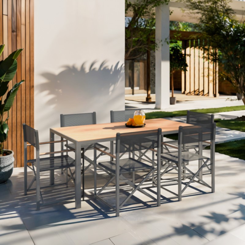 product_pako_200-000764 Τραπεζαρία Mabu-Nares σετ 7τεμ ανθρακί αλουμίνιο και plywood σε φυσικό χρώμα 180x90x72.5εκ - Image 1