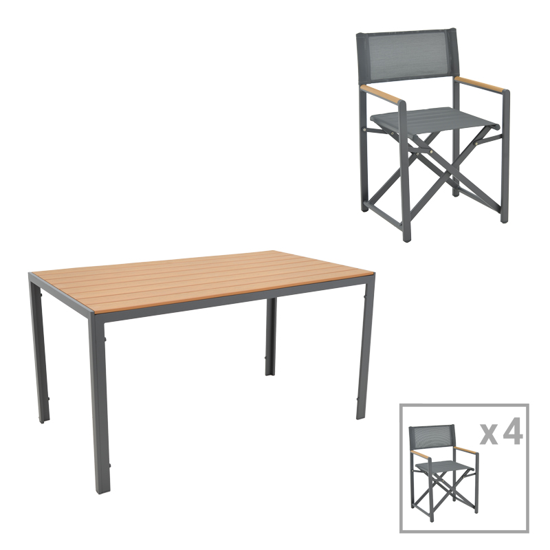 product_pako_200-000765 Τραπεζαρία Mabu-Nares σετ 5τεμ ανθρακί αλουμίνιο και plywood σε φυσικό χρώμα 140x80x72.5εκ - Image 1