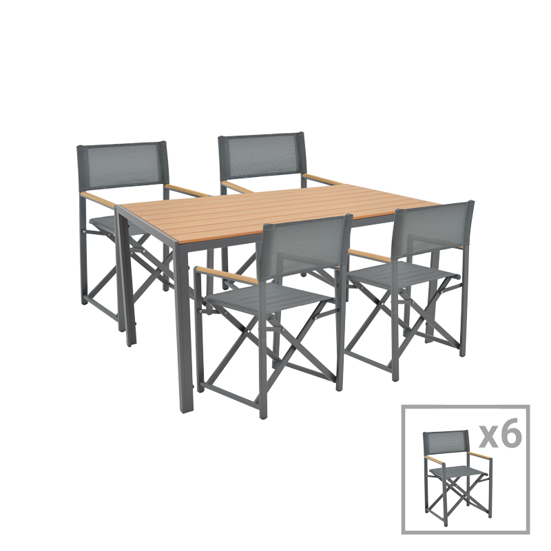 product_pako_200-000766 Τραπεζαρία Mabu-Nares σετ 7τεμ ανθρακί αλουμίνιο και plywood σε φυσικό χρώμα 140x80x72.5εκ - Image 1