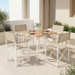 Τραπεζαρία Mabu-Synergy σετ 5τεμ λευκό αλουμίνιο και plywood σε φυσικό χρώμα 80x80x74εκ