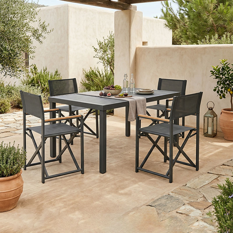 product_pako_200-000772 Τραπεζαρία Mabu-Klinton σετ 5τεμ αλουμίνιο και ύφασμα σε ανθρακί απόχρωση 150x80x74εκ - Image 1