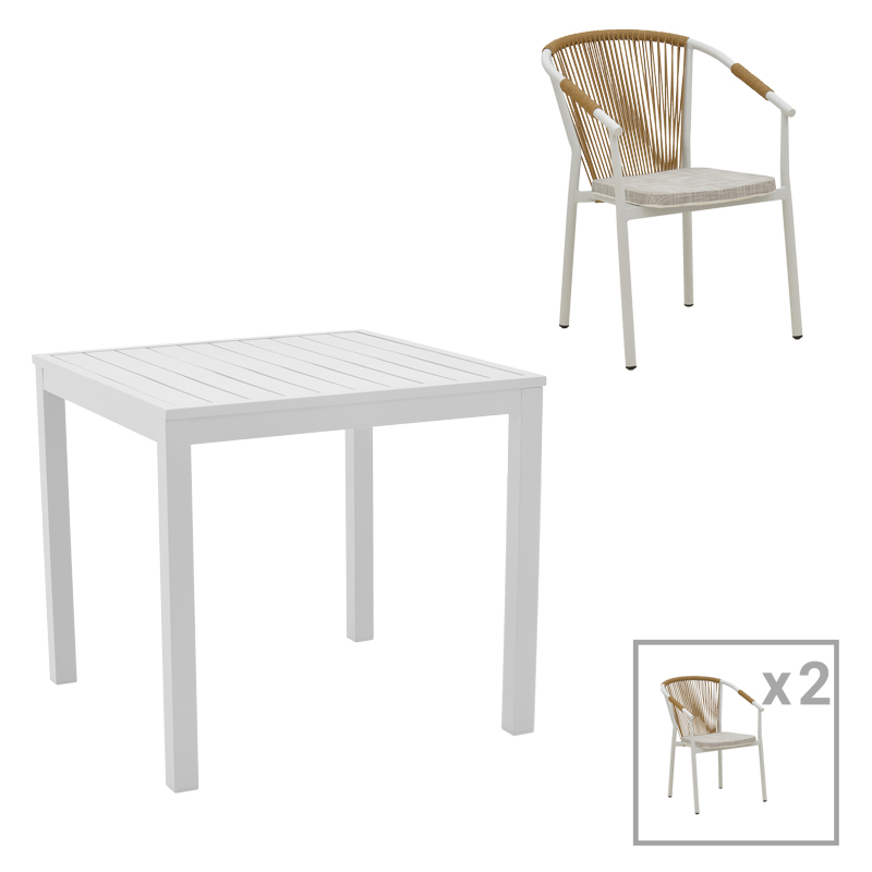 product_pako_200-000792 Τραπεζαρία Kliton - Convince σετ 3τεμ αλουμίνιο σε λευκή απόχρωση 80x80x74εκ - Image 1