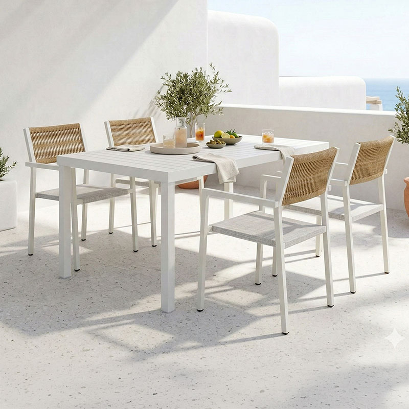 product_pako_200-000807 Τραπεζαρία Kliton - Savor σετ 5τεμ αλουμίνιο σε λευκή απόχρωση 150x80x74εκ - Image 1