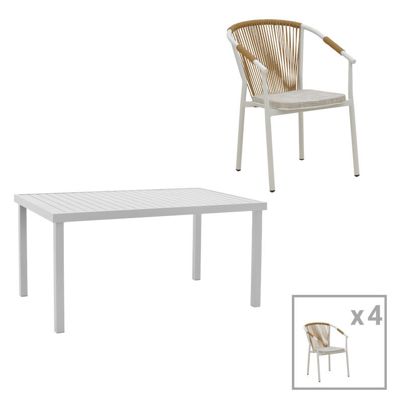 product_pako_200-000811 Τραπεζαρία Kliton - Convince σετ 5τεμ αλουμίνιο σε λευκή απόχρωση 150x80x74εκ - Image 1