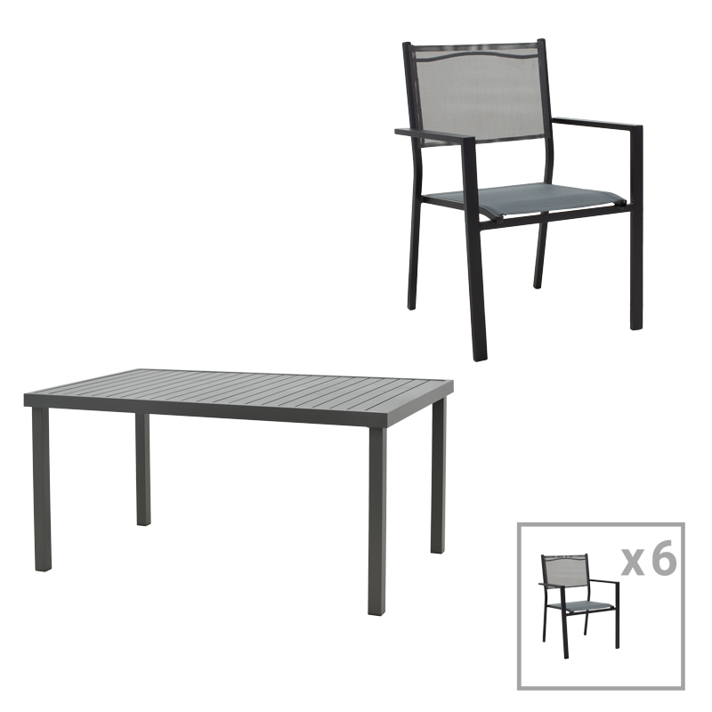 product_pako_200-000827 Τραπεζαρία Moly-Kliton A σετ 7τεμ αλουμινίου και ανθρακί textilene 150x80x74εκ - Image 1