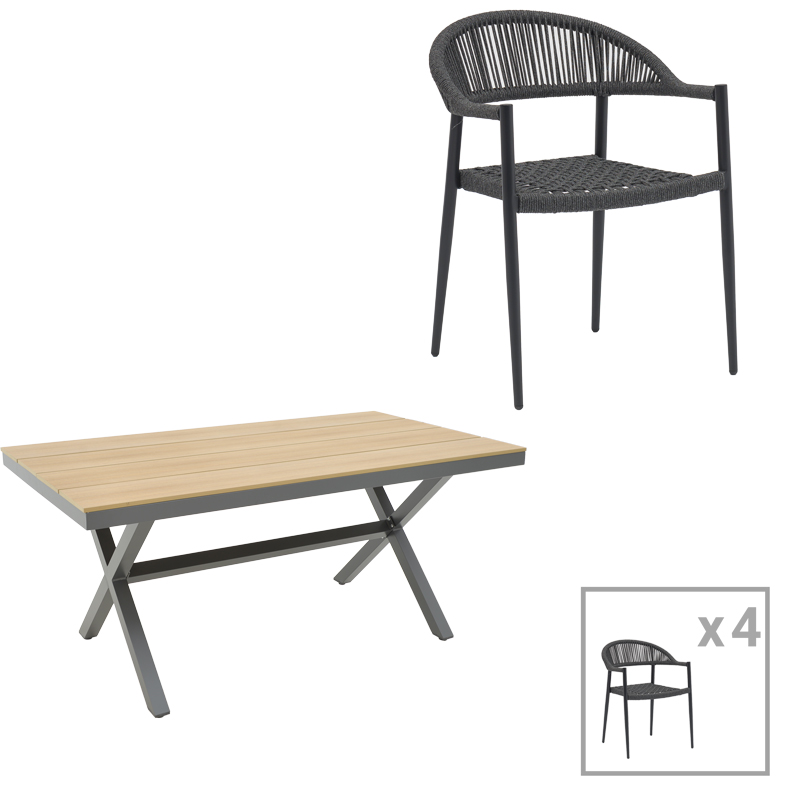 product_pako_200-000829 Τραπεζαρία Thorio-Freiburg σετ 5τεμ ανθρακί αλουμίνιο και plywood σε φυσική απόχρωση 160x90x75εκ - Image 1