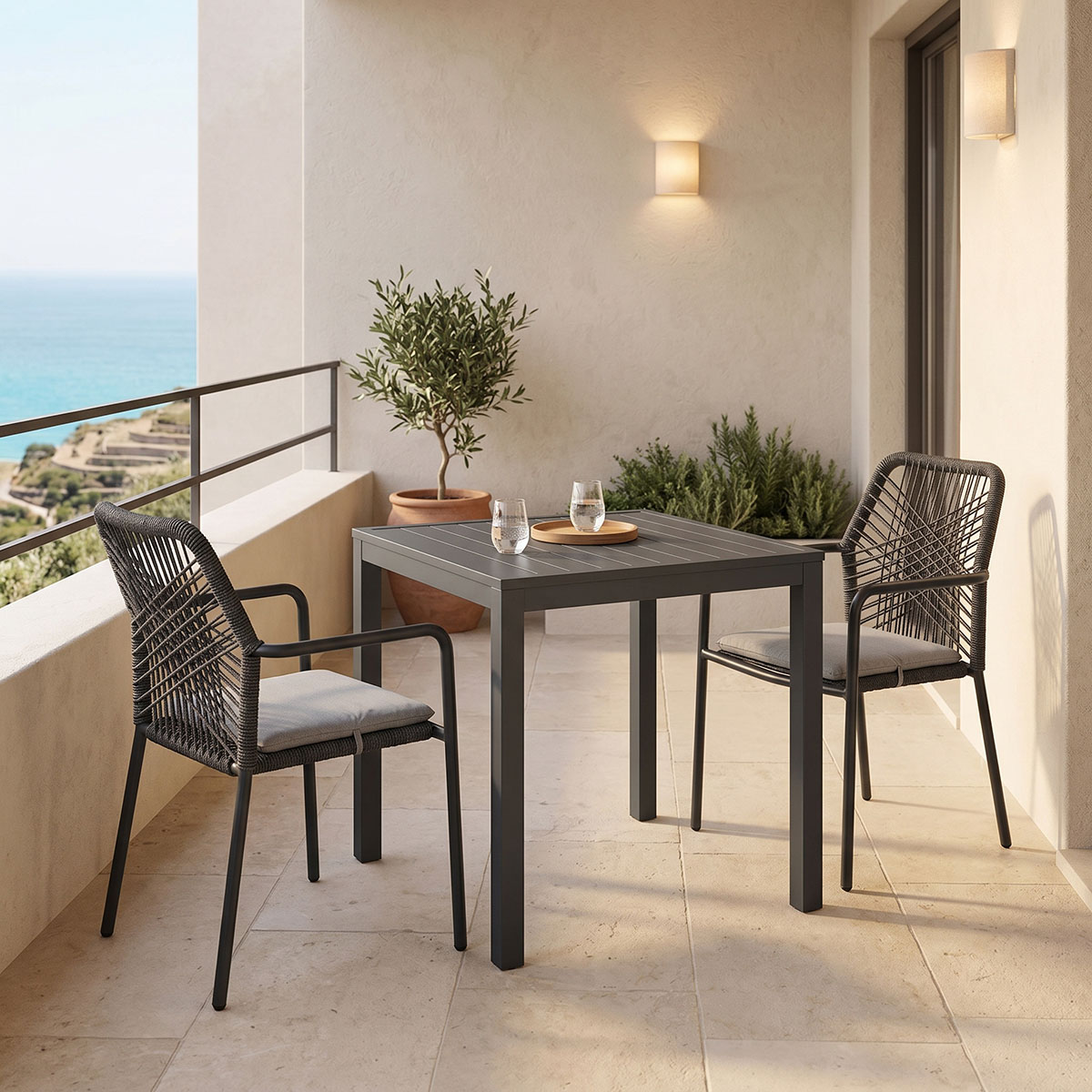 product_pako_200-000845 Τραπεζαρία Kliton-Kherson σετ 3τεμ αλουμίνιο σε ανθρακί απόχρωση 80x80x74εκ - Image 1