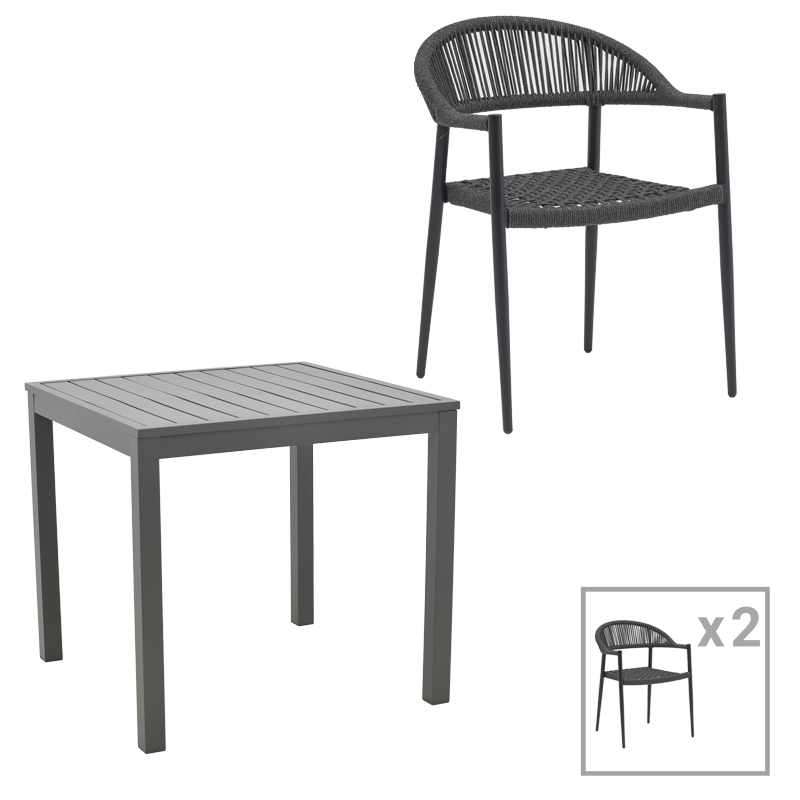 product_pako_200-000849 Τραπεζαρία Kliton-Freiburg σετ 3τεμ αλουμίνιο σε ανθρακί απόχρωση 80x80x74εκ - Image 1