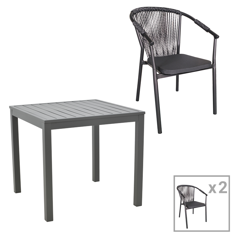 product_pako_200-000861 Τραπεζαρία Kliton-Convince σετ 3τεμ αλουμίνιο σε ανθρακί απόχρωση 80x80x74εκ - Image 1