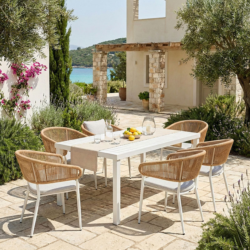 product_pako_200-000868 Τραπεζαρία Kliton-Raven σετ 7τεμ αλουμίνιο σε λευκή απόχρωση 150x80x74εκ - Image 1