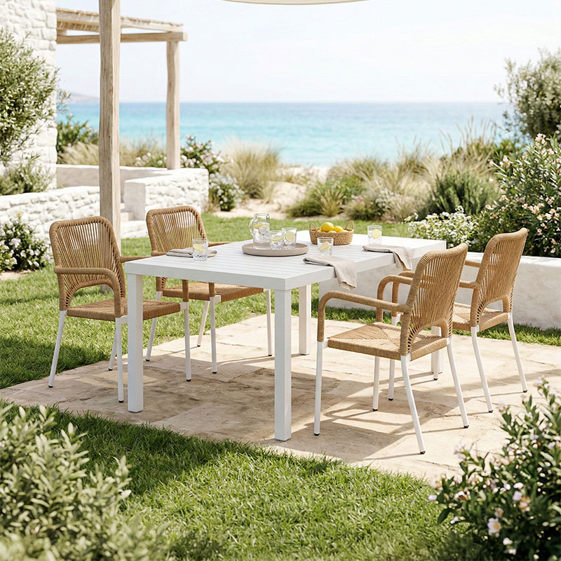 product_pako_200-000869 Τραπεζαρία Kliton-Norture σετ 5τεμ αλουμίνιο σε λευκή απόχρωση 150x80x74εκ - Image 1