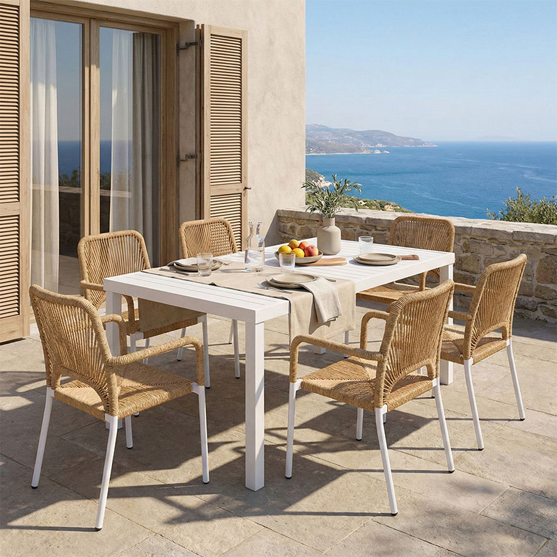 product_pako_200-000870 Τραπεζαρία Kliton-Norture σετ 7τεμ αλουμίνιο σε λευκή απόχρωση 150x80x74εκ - Image 1