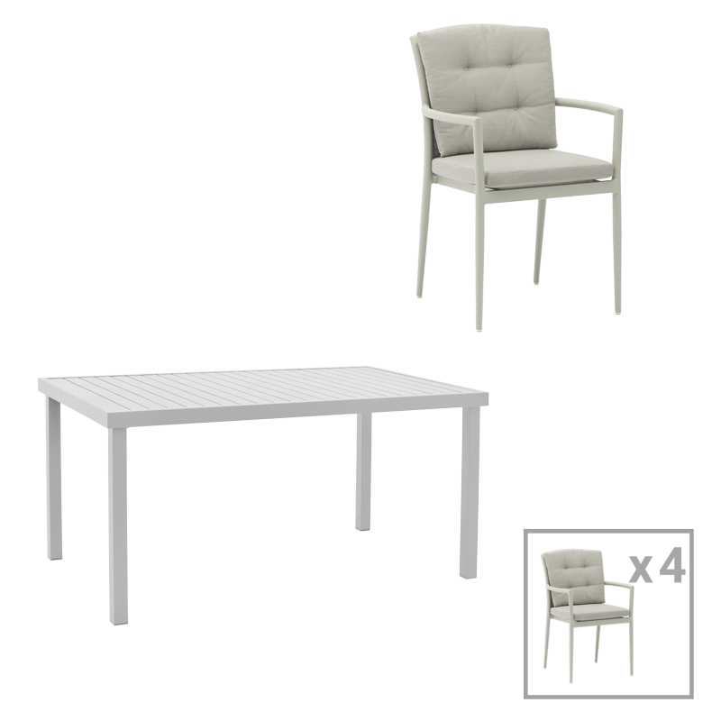 product_pako_200-000873 Τραπεζαρία Kliton-Moritz σετ 5τεμ αλουμίνιο σε λευκή και γκρι απόχρωση 150x80x74εκ - Image 1