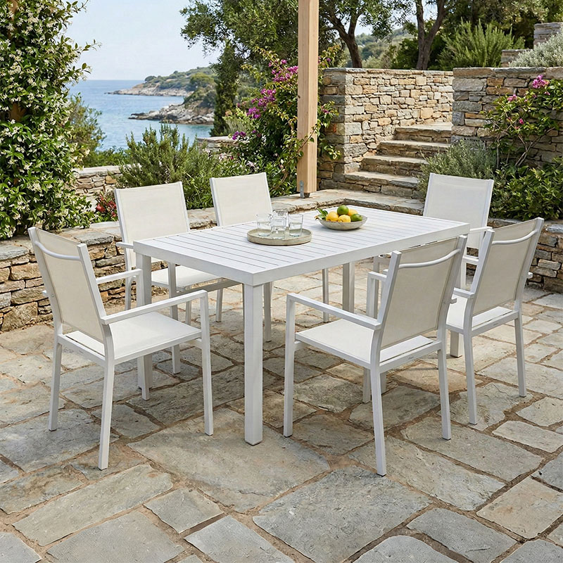 product_pako_200-000878 Τραπεζαρία Zacreta-Kliton σετ 7τεμ αλουμίνιο σε λευκή απόχρωση 150x80x74εκ - Image 1