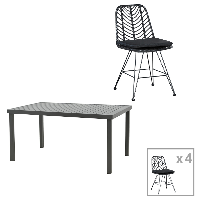 product_pako_200-000883 Τραπεζαρία Naoki-Kliton I σετ 5τεμ ανθρακί αλουμίνιο και pe rattan σε μαύρη απόχρωση 150x80x74εκ - Image 1