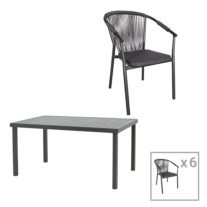 product_pako_200-000890 Τραπεζαρία Convince -Kliton B σετ 7τεμ αλουμίνιο σε ανθρακί απόχρωση 150x80x74εκ - Image 1