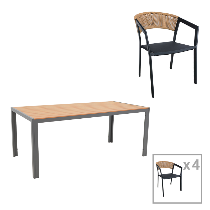 product_pako_200-000909 Τραπεζαρία Nares-Glisten σετ 5τεμ ανθρακί αλουμίνιο και plywood σε φυσική απόχρωση 180x90x72.5εκ - Image 1