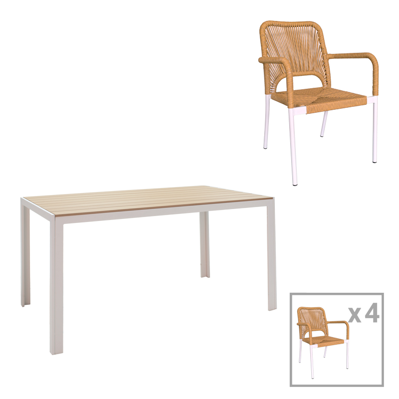 product_pako_200-000921 Τραπεζαρία Nares-Norture A σετ 5τεμ λευκό αλουμίνιο και plywood σε φυσική απόχρωση 140x80x72.5εκ - Image 1