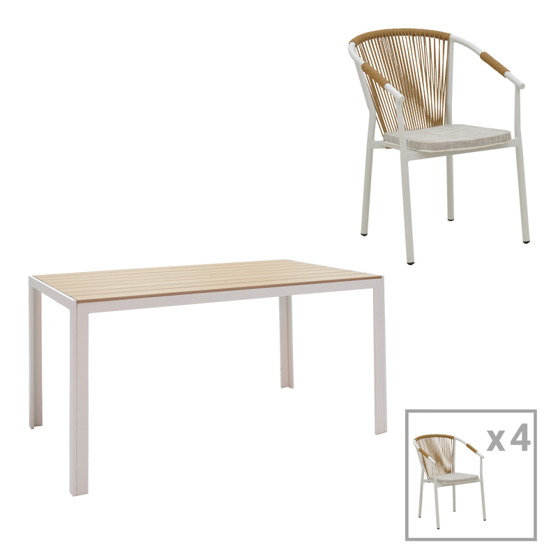 product_pako_200-000925 Τραπεζαρία Nares-Convince A σετ 5τεμ λευκό αλουμίνιο και plywood σε φυσική απόχρωση 140x80x72.5εκ - Image 1