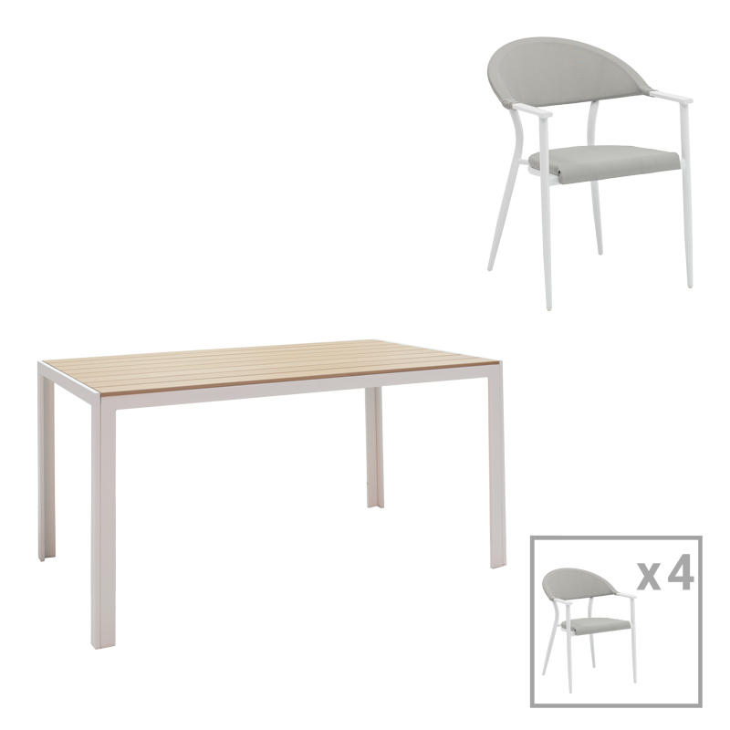 product_pako_200-000929 Τραπεζαρία Nares-Pino A σετ 5τεμ λευκό αλουμίνιο και plywood σε φυσική απόχρωση 140x80x72.5εκ - Image 1