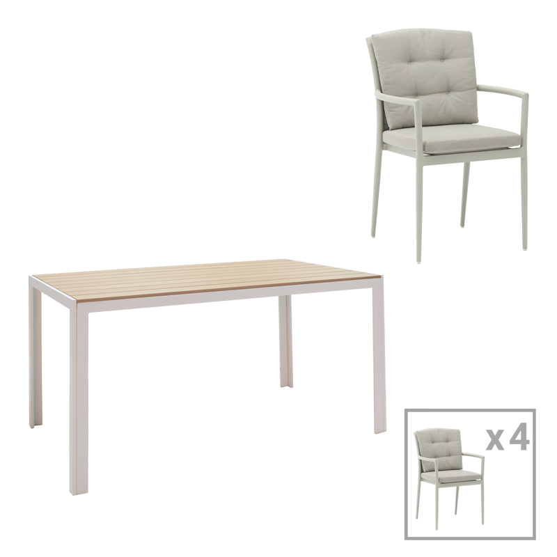 product_pako_200-000930 Τραπεζαρία Nares-Moritz σετ 5τεμ λευκό-γκρι αλουμίνιο και plywood σε φυσική απόχρωση 140x80x72.5εκ - Image 1