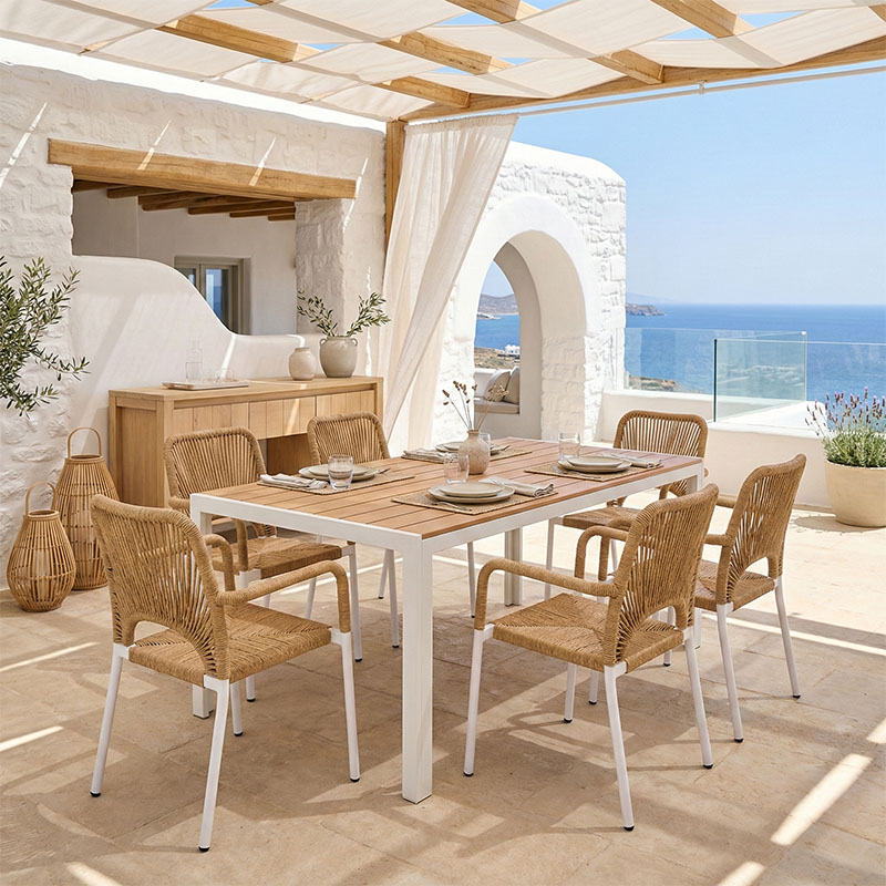 product_pako_200-000931 Τραπεζαρία Nares-Norture B σετ 7τεμ λευκό αλουμίνιο και plywood σε φυσική απόχρωση 180x90x72.5εκ - Image 1