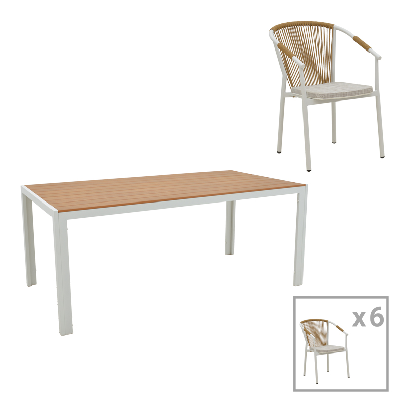 product_pako_200-000935 Τραπεζαρία Nares-Convince B σετ 7τεμ λευκό αλουμίνιο και plywood σε φυσική απόχρωση 180x90x72.5εκ - Image 1